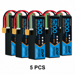 DXF 6S 22.2V 5200mAh 80C Softcase LiPo Battery with XT90 & 10AWG Wire for 1/8 RC Cars (1-6 Pack)