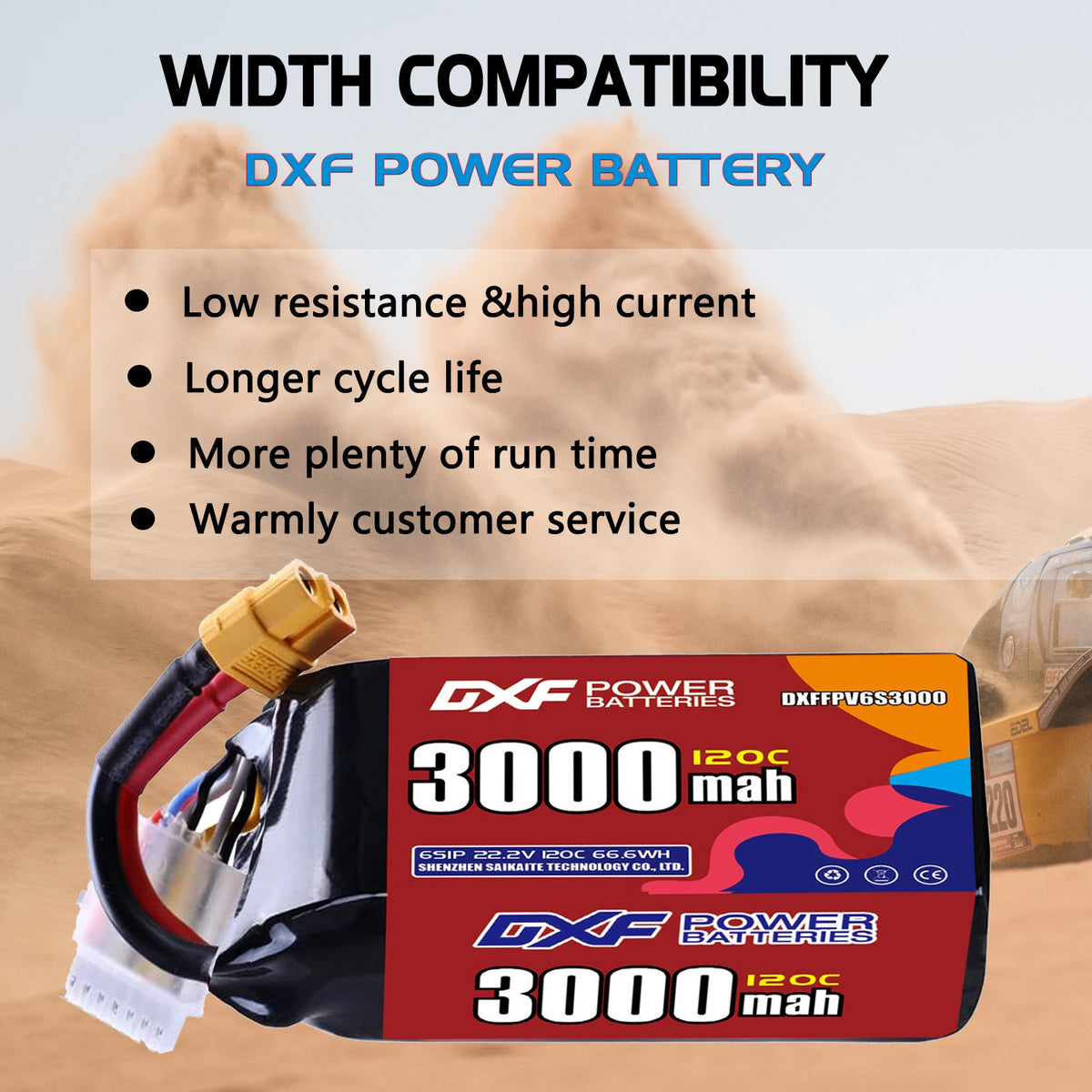 DXF 6S 22.2V 3000mAh 120C LiPo Battery for FPV Micro Drones (PH2.0 / JST / XT30 / SM / XT60 / EC5 / XT90 Options)