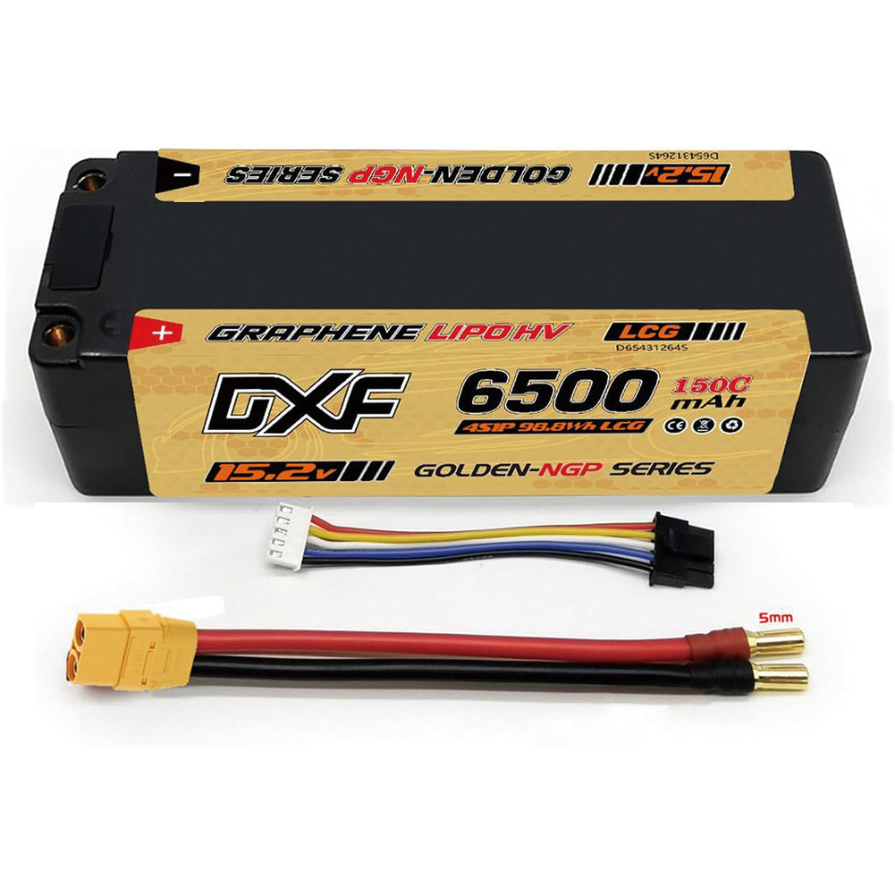 DXF Lipo Battery 4S 15.2V 6500MAH 150C GoldSeries LCG 5MM Graphene LiPo Hardcase XT90 Plug for RC 1/8 1/10 Buggy Truck Car Off-Road Drone