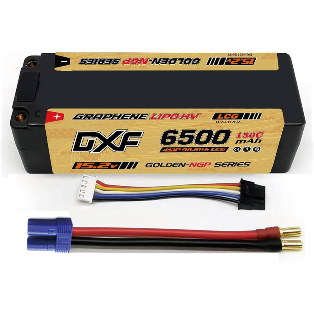 DXF GOLDEN-NGP 4S HV 15.2V 6500mAh 150C Graphene LCG Hardcase LiPo with 5mm to XT90 & 10AWG Wire (1-6 Pack)