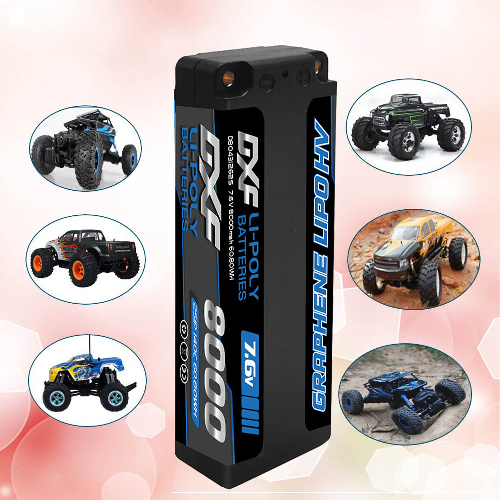 DXF 2S 7.6V Lipo Battery 140C 8000mAh Hardcase with 5mm Bullet to Deans Plug for RC 1/8 Vehicles Car Truck Tank Truggy Competition Racing Hobby