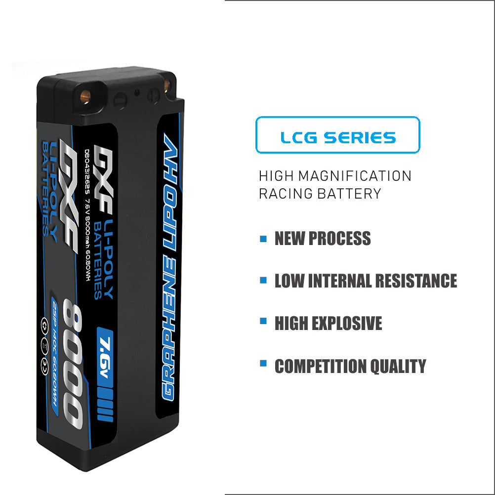 DXF 2S 7.6V Lipo Battery 140C 8000mAh Hardcase with 5mm Bullet to Deans Plug for RC 1/8 Vehicles Car Truck Tank Truggy Competition Racing Hobby