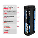 DXF 2S 7.6V Lipo Battery 140C 8000mAh Hardcase with 5mm Bullet to Deans Plug for RC 1/8 Vehicles Car Truck Tank Truggy Competition Racing Hobby