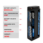DXF 2S 7.6V Lipo Battery 140C 8000mAh Hardcase with 5mm Bullet to Deans Plug for RC 1/8 Vehicles Car Truck Tank Truggy Competition Racing Hobby