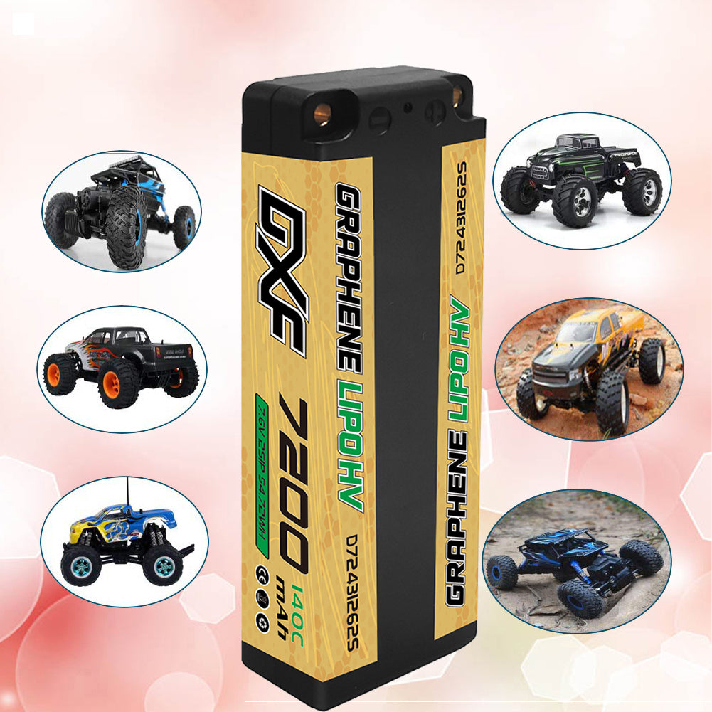 DXF LiPo Battery 2S HV 7.6V 7200mAh 140C Graphene Gold Version with 5mm Bullet / EC5 / T / TRX / XT60 / XT90 / XT150 / Q8s Plug for RC 1/10 1/8 Scale Car Racing