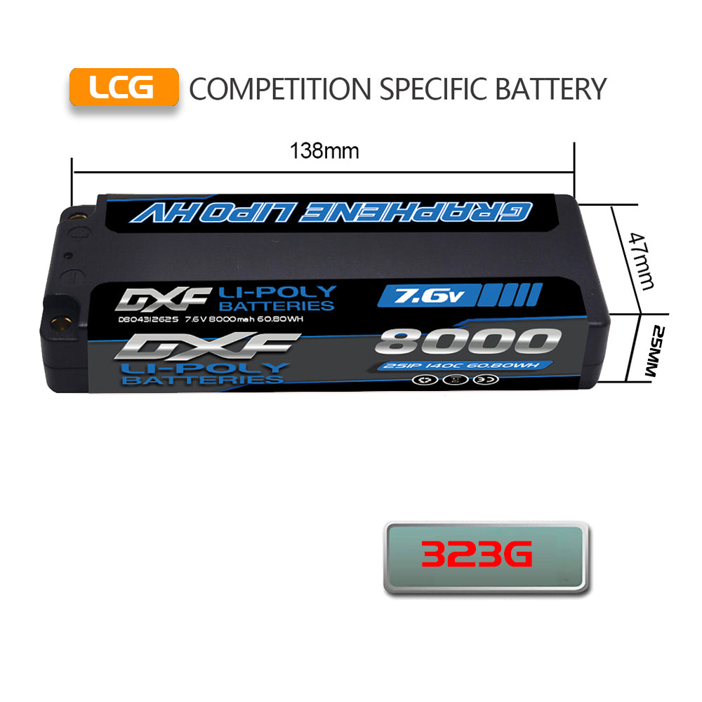DXF 2S 7.6V Lipo Battery 140C 8000mAh Hardcase with 5mm Bullet to Deans Plug for RC 1/8 Vehicles Car Truck Tank Truggy Competition Racing Hobby