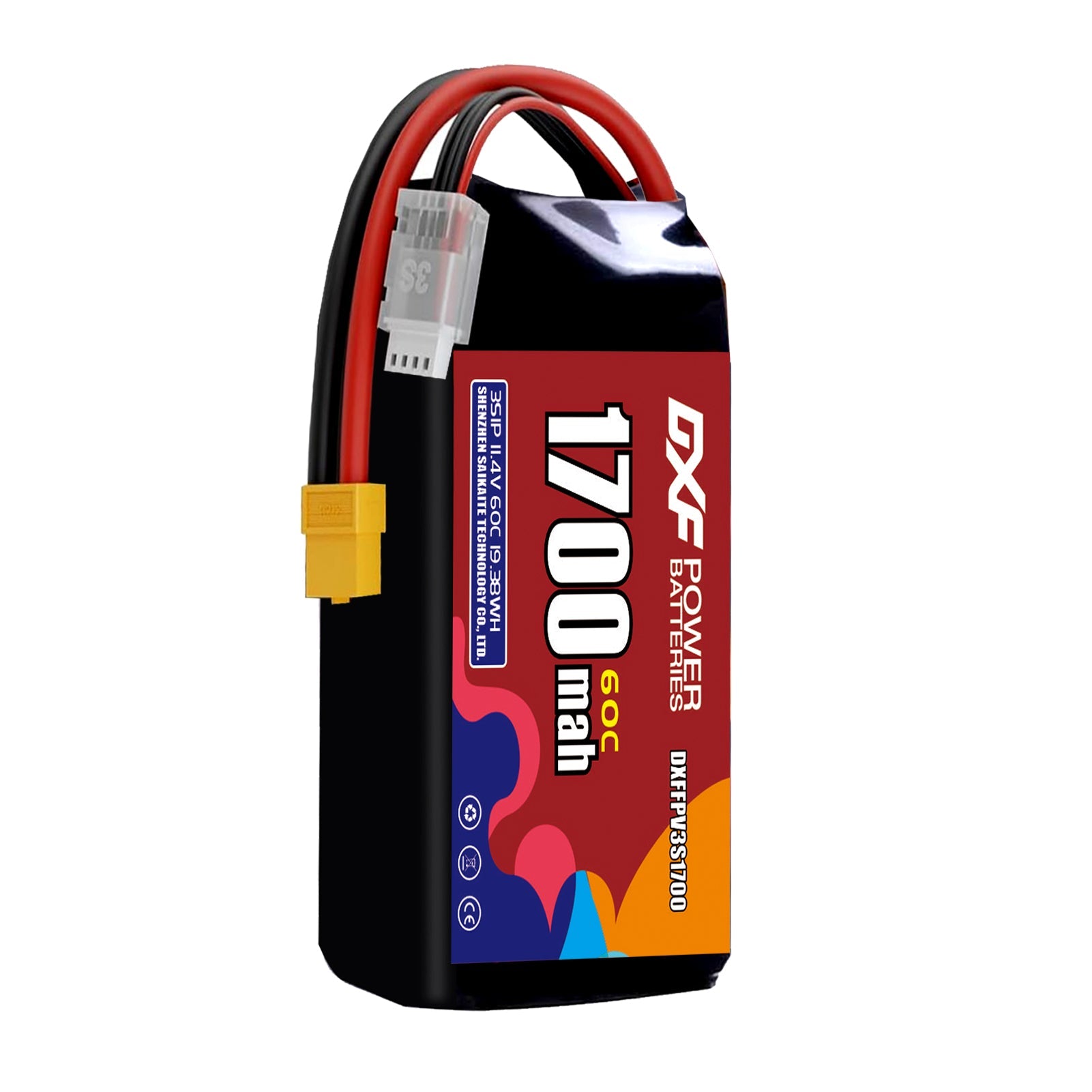 DXF LiPo Battery 3S HV 11.4V 1700mAh 60C with PH2.0 / JST / XT30 / SM / XT60 / EC5 / XT90 for FPV Drone Whoop Micro Racing