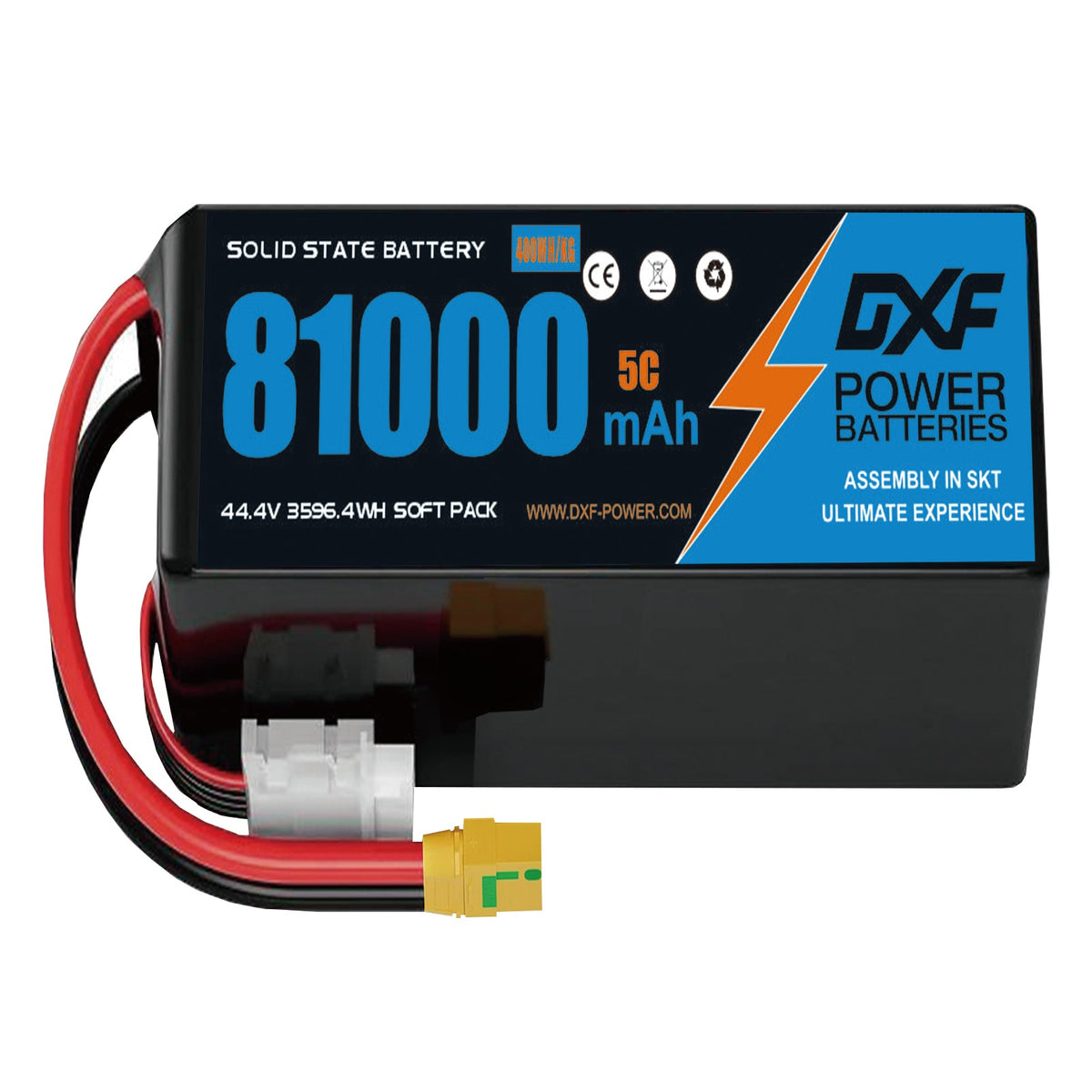 DXF 12S 44.4V 81000mAh 5C Soft Case LiPo Battery with 8AWG Wire for Toy Cars, Boats, UAVs & Drones (1-6 Pack)