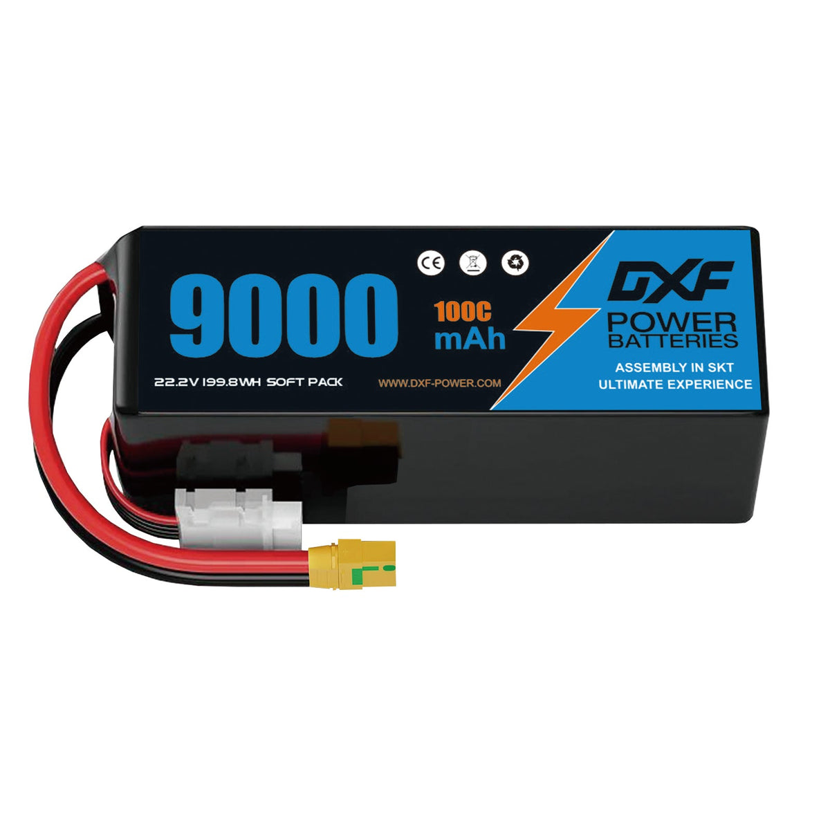 DXF 6S 22.2V 9000mAh 100C Soft Case LiPo Battery with 10AWG Wire for Toy Cars, Boats, UAVs & Drones (1-6 Pack)