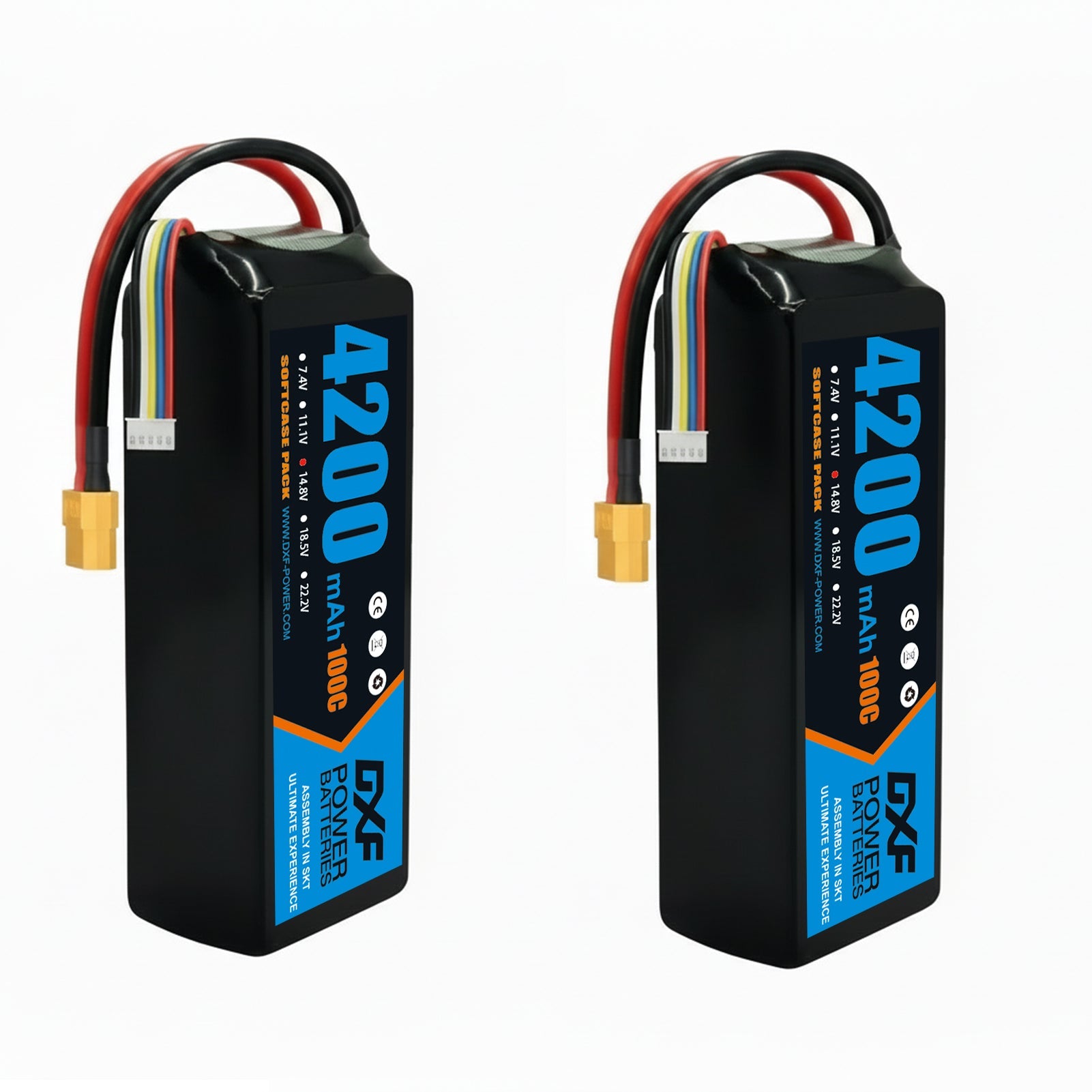 DXF 4S 14.8V 4200mAh 100C Graphene Soft Case LiPo Battery with XT60 Plug for Drones, Airplanes, Boats & RC Cars (2, 4, 6 Pack Available)