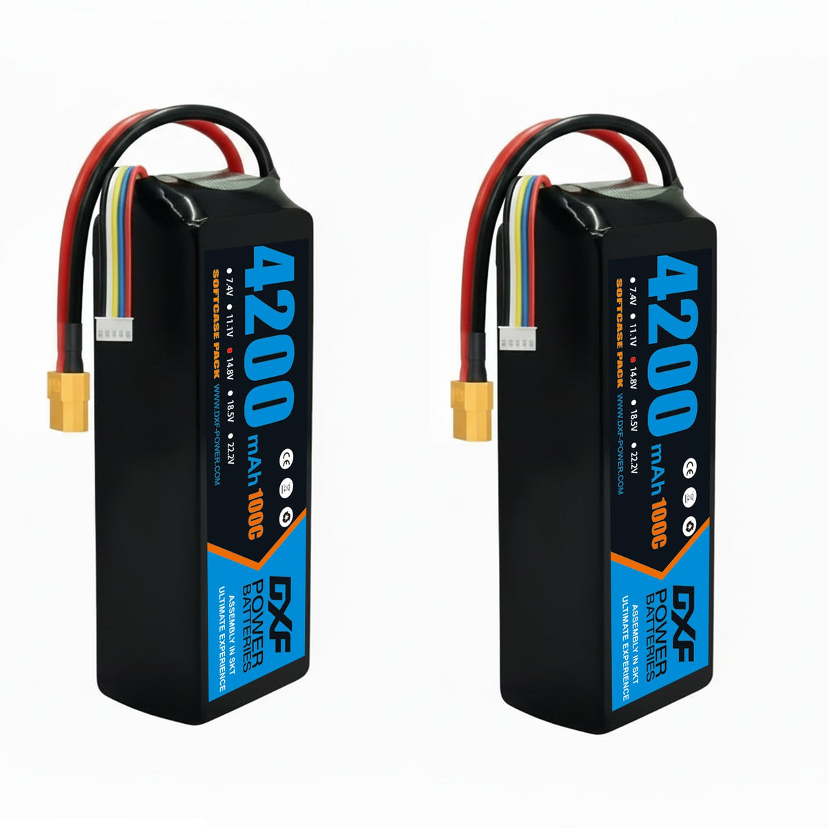 DXF 4S 14.8V 4200mAh 100C Graphene Soft Case LiPo Battery with XT60 Plug for Drones, Airplanes, Boats & RC Cars (2, 4, 6 Pack Available)