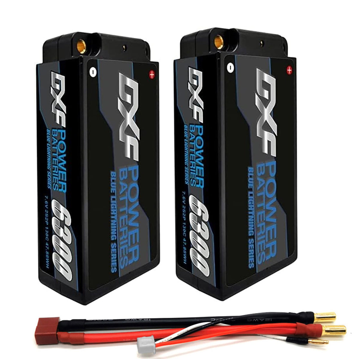 DXF LiPo Battery 2S2P HV 7.6V 6300mAh 130C Graphene Gray with 5mm Bullet / EC5 / T / TRX / XT60 / XT90 / XT150 / Q8s Plug for RC 1/10 1/8 Scale Car Racing