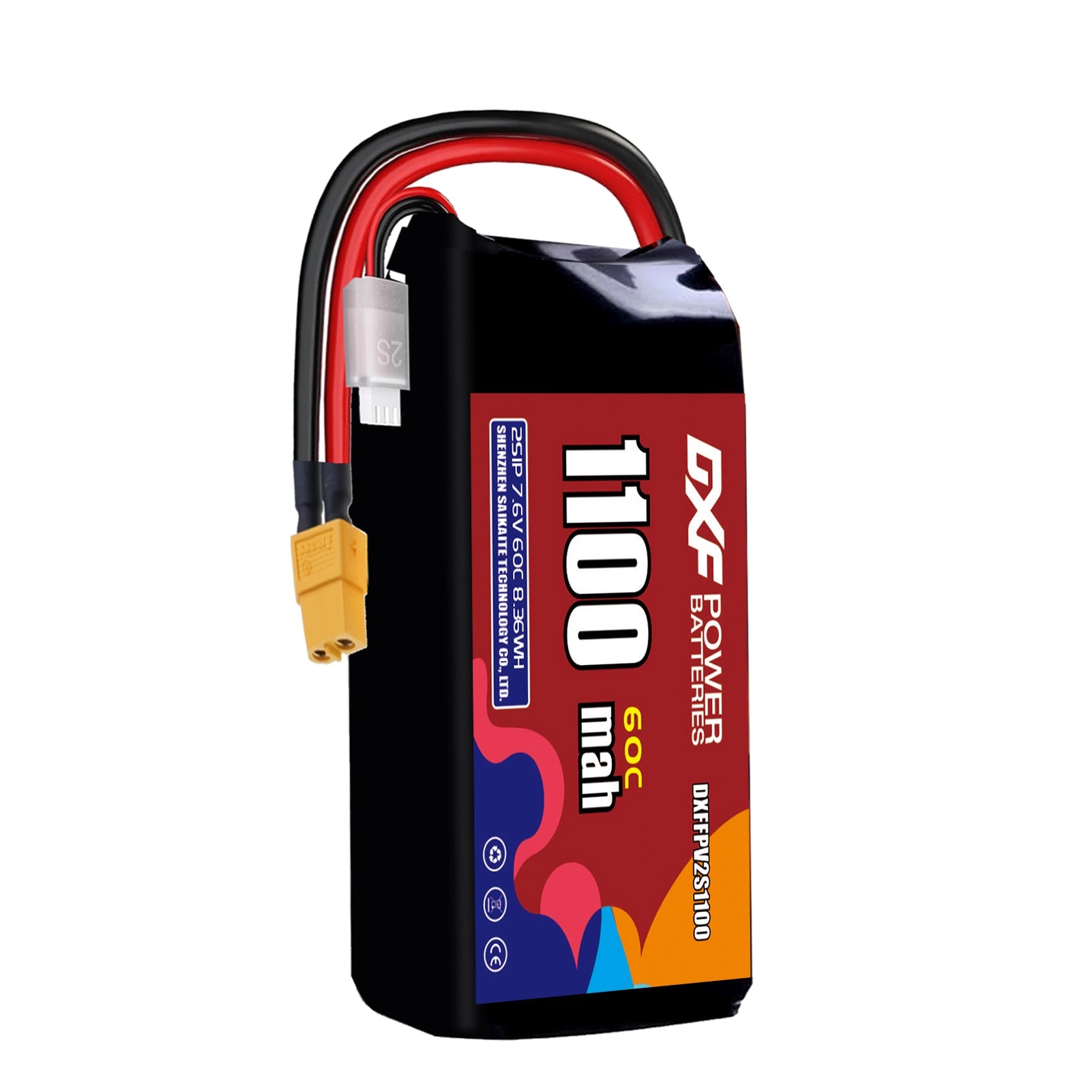 DXF LiPo Battery 2S HV 7.6V 1100mAh 60C with PH2.0 / JST / XT30 / SM / XT60 / EC5 / XT90 for FPV Drone Whoop Micro Racing