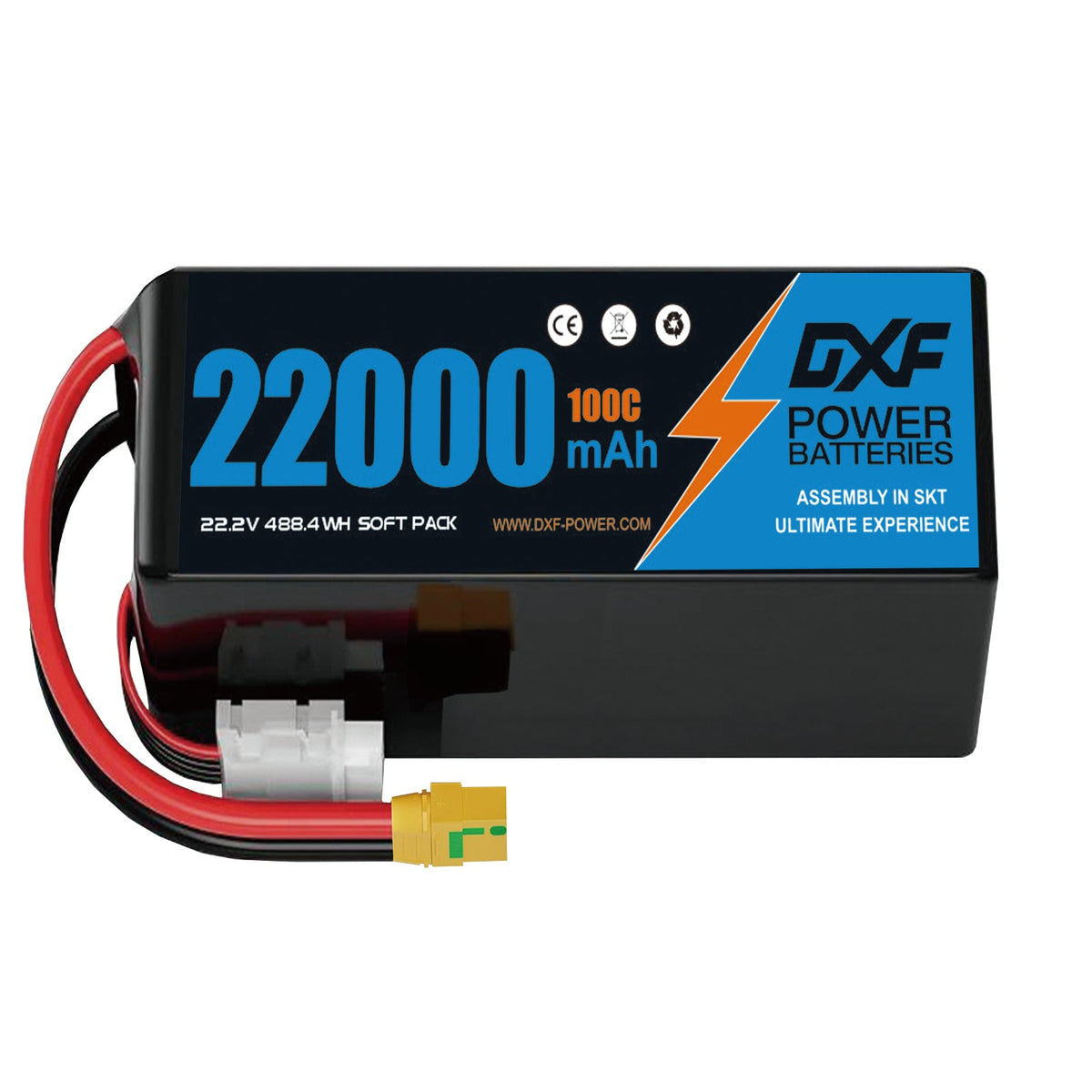 DXF 6S 22.2V 22000mAh 100C Soft Case LiPo Battery with 10AWG Wire for Toy Cars, Boats, UAVs & Drones (1-6 Pack)