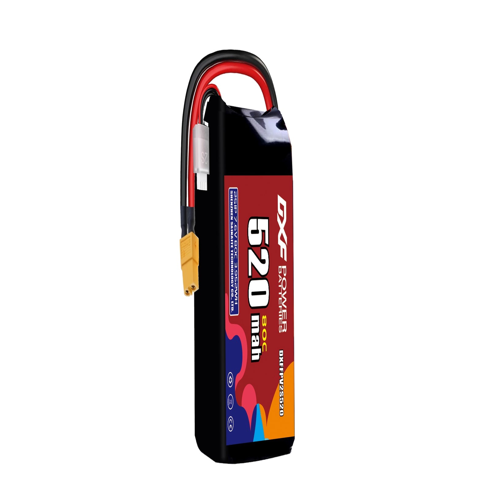 DXF LiPo Battery 2S HV 7.6V 520mAh 80C with PH2.0 / JST / XT30 / SM / XT60 / EC5 / XT90 for FPV Drone Whoop Micro Racing