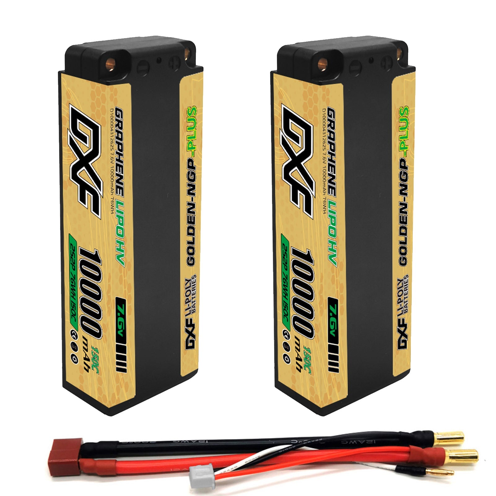 DXF LiPo Battery 2S2P HV 7.6V 10000mAh 150C Graphene NGP Plus Gold Version with 5mm Bullet / EC5 / T / TRX / XT60 / XT90 / XT150 / Q8s Plug for RC 1/10 1/8 1/5 Scale Car Racing
