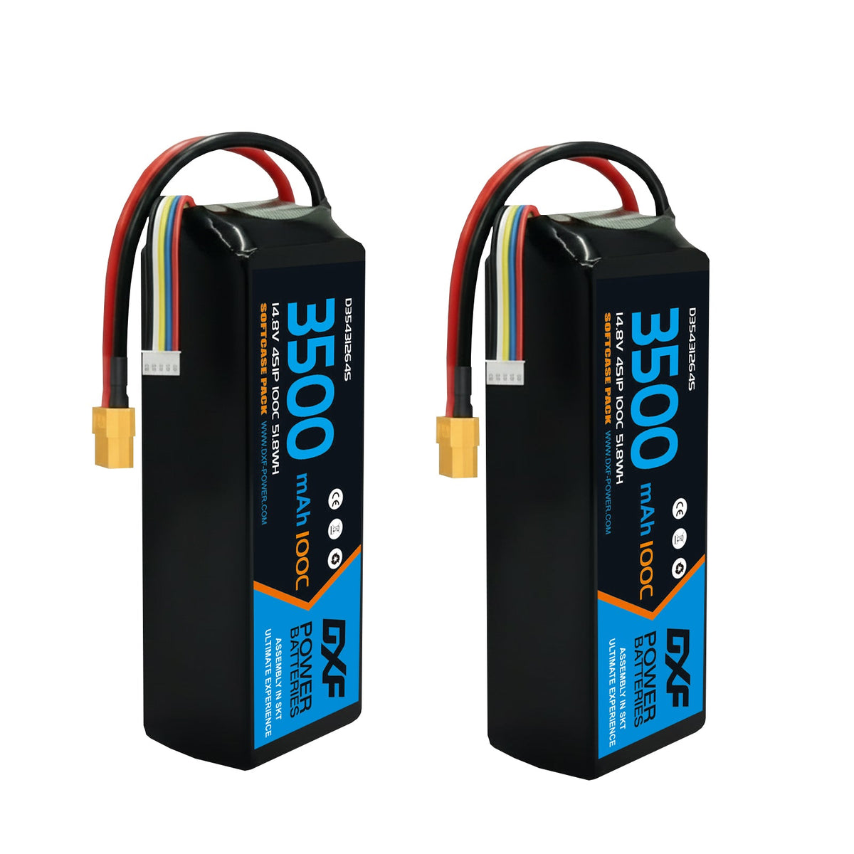 DXF 4S 14.8V 3500mAh 100C Graphene Softcase LiPo Battery with XT60 & 12AWG Wire for RC Cars, Boats & Aircraft Models (1-6 Pack)