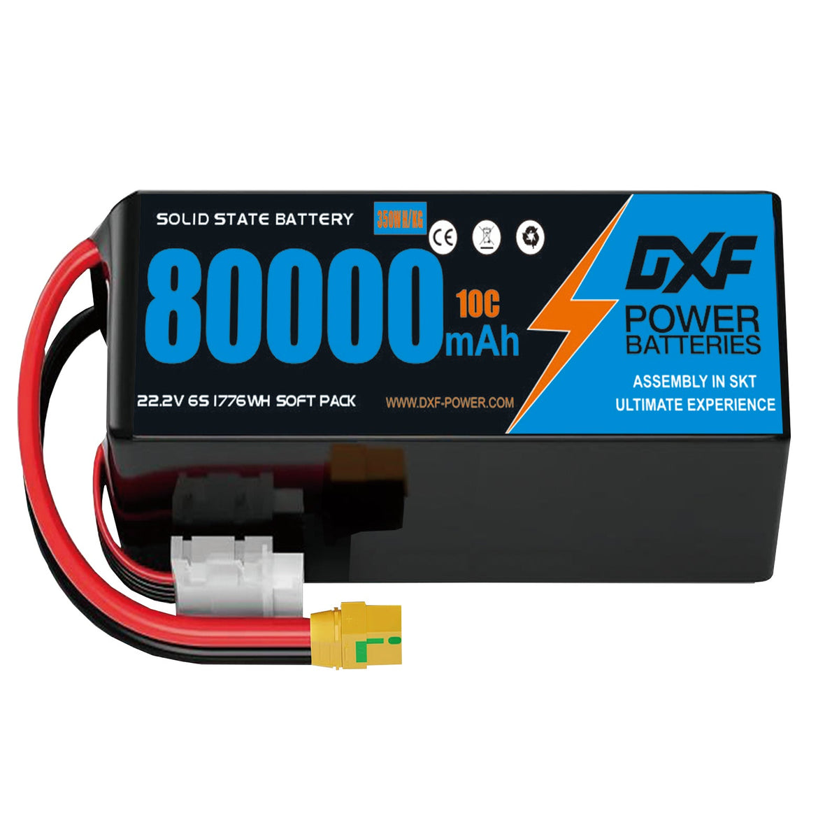 DXF SEMI-SOLID 6S 22.2V 80000mAh 10C Soft Case LiPo Battery with 8AWG Wire for Toy Cars, Boats, UAVs & Drones (1-6 Pack)