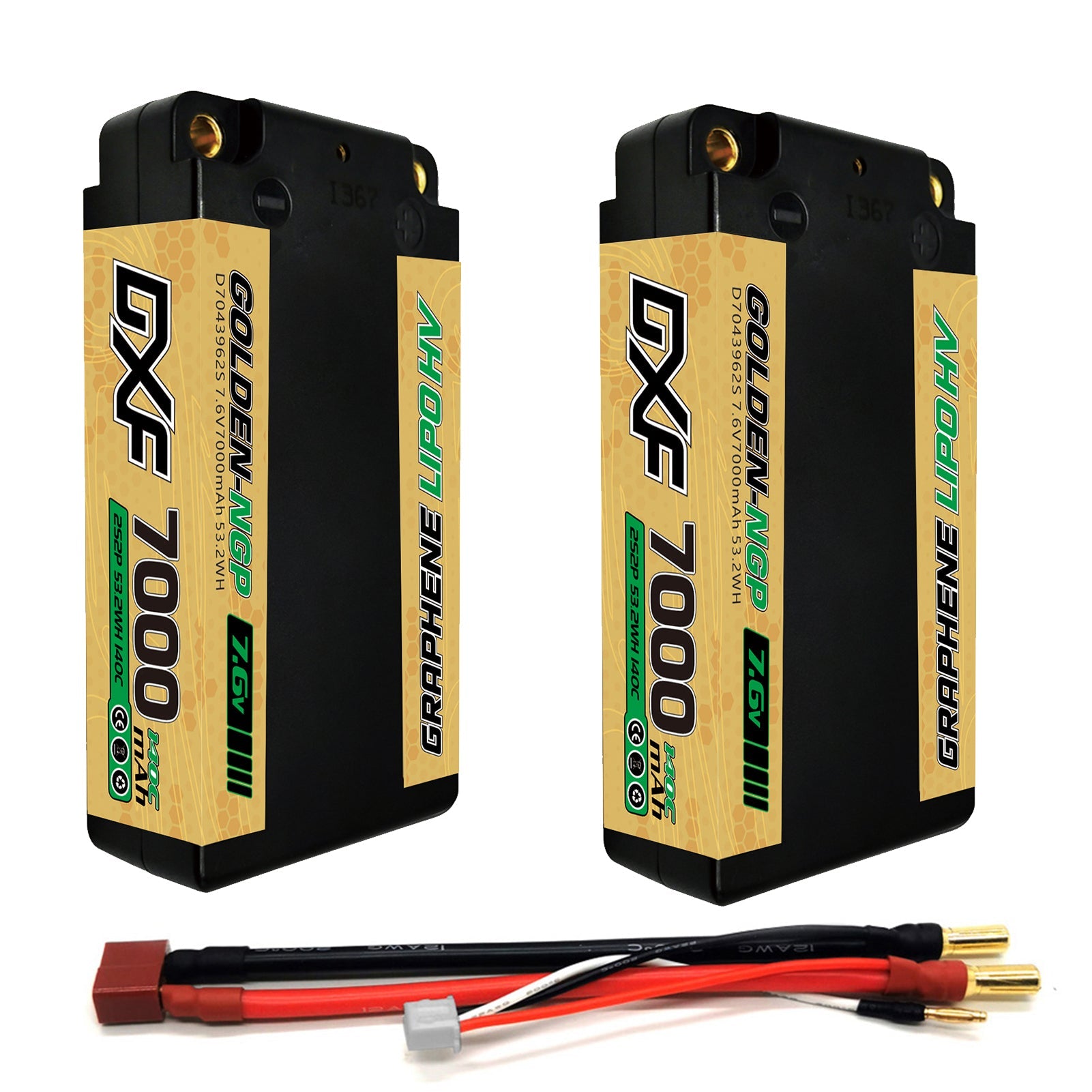 DXF LiPo Battery 2S2P HV 7.6V 7000mAh 140C Graphene NGP Plus Gold Version with 5mm Bullet / EC5 / T / TRX / XT60 / XT90 / XT150 / Q8s Plug for RC 1/10 1/8 Scale Car Racing