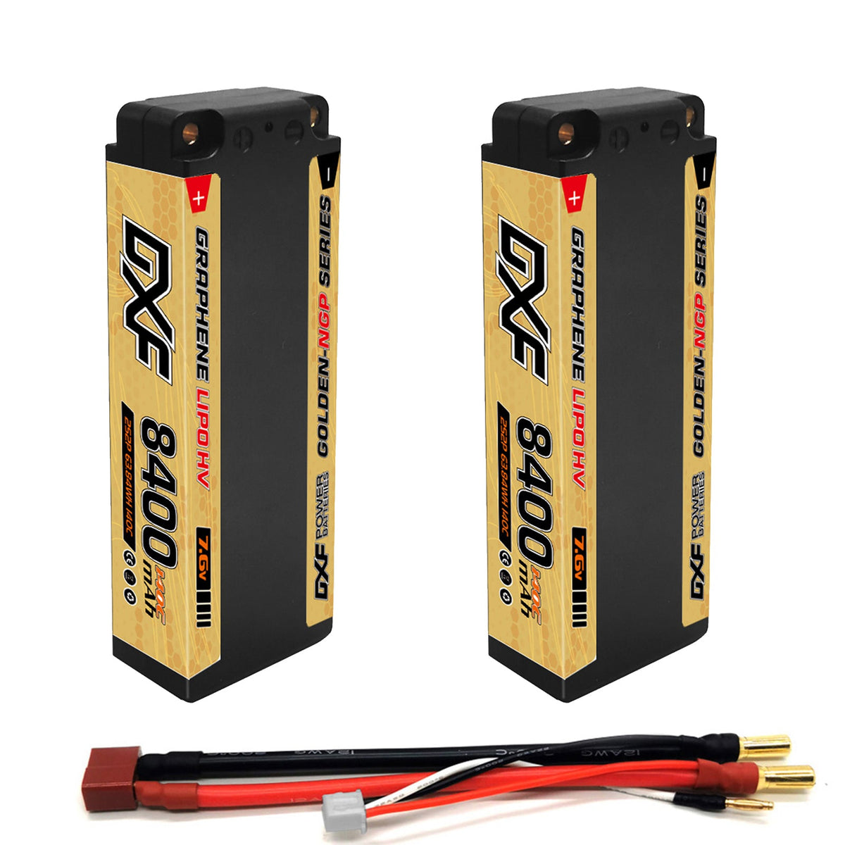 DXF 5mm 2S 8400mAh 7.6V 140C EFRA Certified GOLDEN-NGP HardCase LiPo Battery with Deans Plug for 1:8 RC Car, Multirotor, Airplane, Helicopter, Boat (1-6 Pack Available)