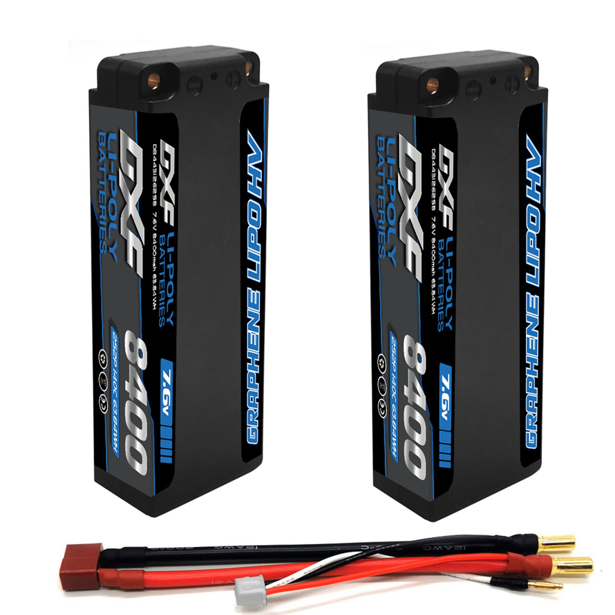 DXF 2S HV 7.6V 8400mAh 140C Graphene LiPo Hardcase Battery with 12AWG 5mm Bullet to Deans Plug for 1/8 1/10 RC Car Truck Boat Drone (1-6 Pack Available)