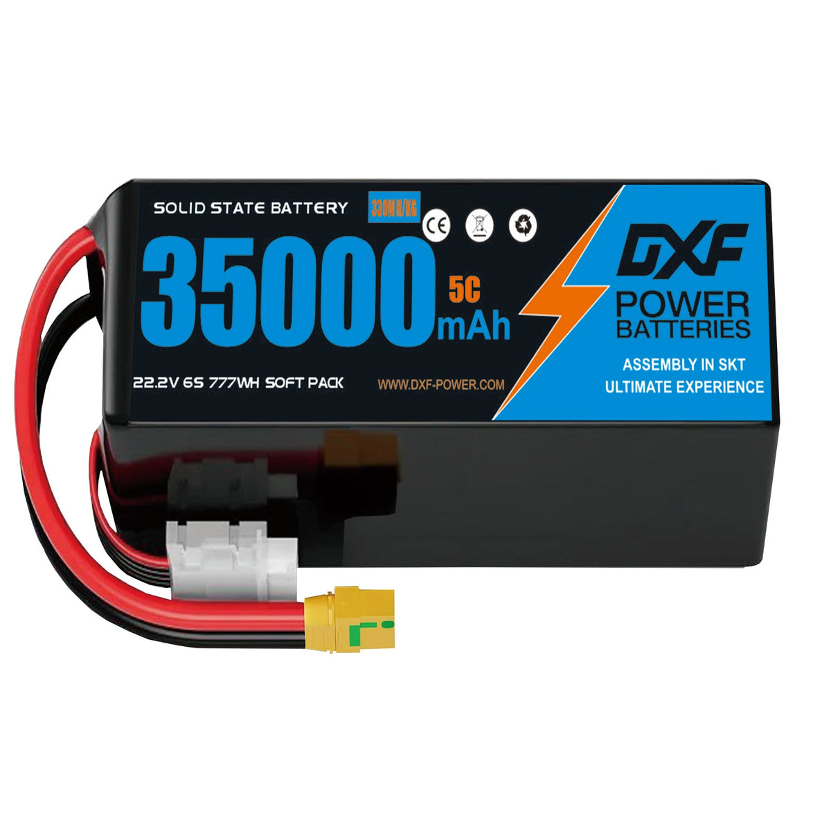 DXF 6S 22.2V 35000mAh 5C Soft Case LiPo Battery with 8AWG Wire for Toy Cars, Boats, UAVs & Drones (1-6 Pack)