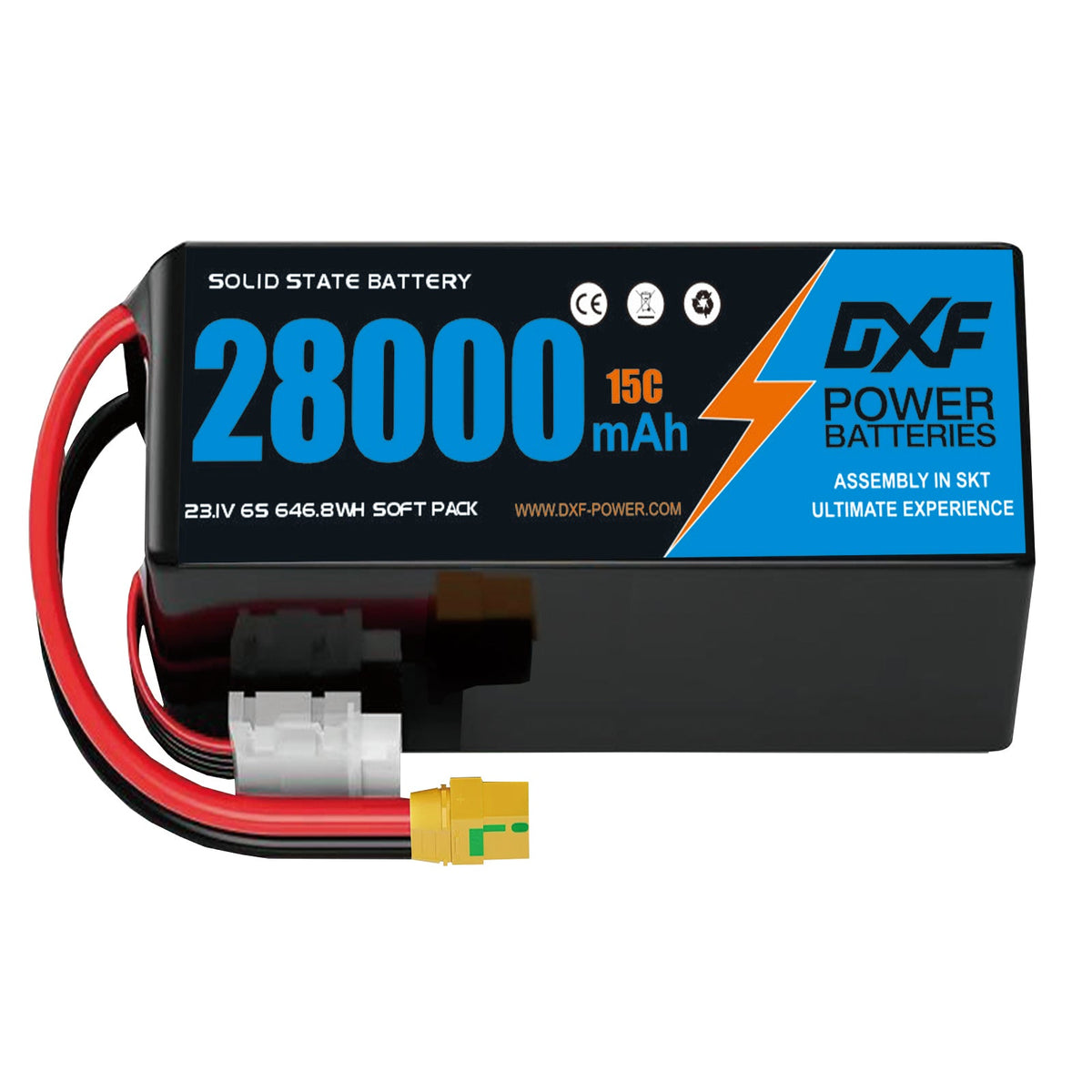 DXF 6S 23.1V 28000mAh 15C Soft Case LiPo Battery with 8AWG Wire for Toy Cars, Boats, UAVs & Drones (1-6 Pack)