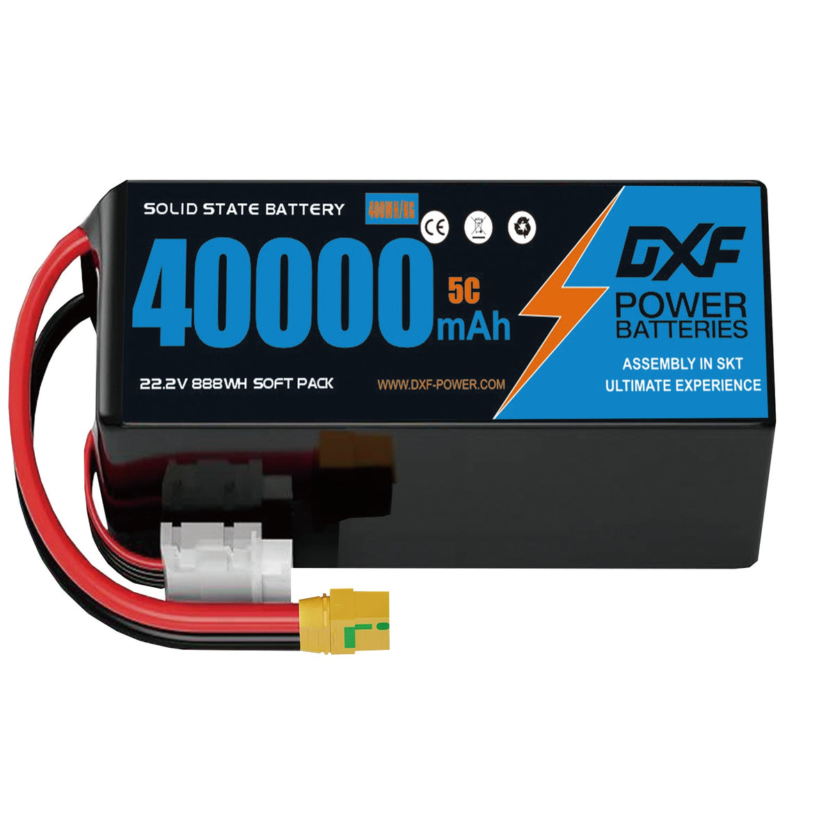 DXF SEMI-SOLID 6S 22.2V 40000mAh 5C Soft Case LiPo Battery with 8AWG Wire for Toy Cars, Boats, UAVs & Drones (1-6 Pack)