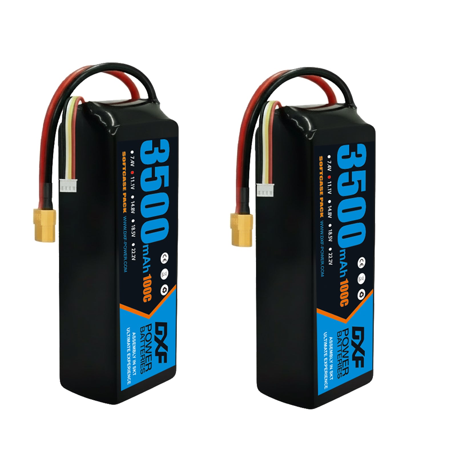 DXF 3S 11.1V 3500mAh 100C Graphene Softcase LiPo Battery with XT60 & 12AWG Wire for RC Cars, Boats & Aircraft Models (1-6 Pack)