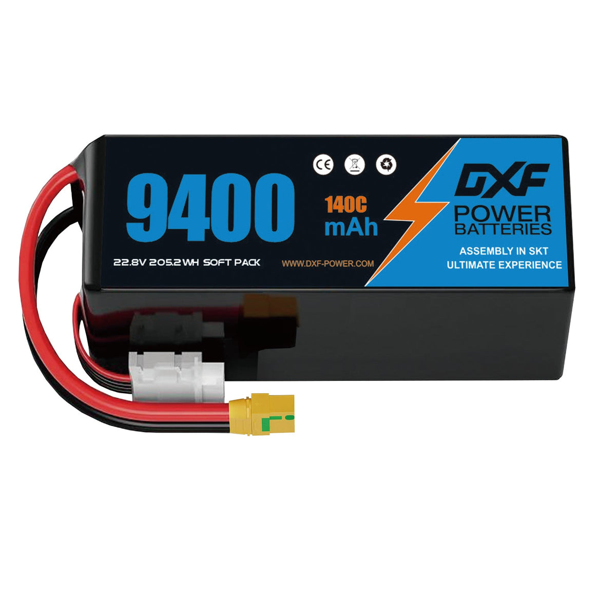 DXF 6S 22.8V 9400mAh 100C Soft Case LiPo Battery with 10AWG Wire for Toy Cars, Boats, UAVs & Drones (1-6 Pack)