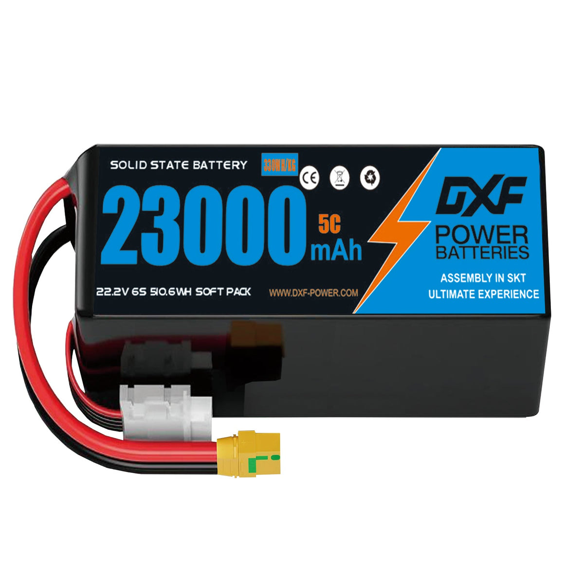 DXF SEMI-SOLID 6S 22.2V 23000mAh 5C Soft Case LiPo Battery with 8AWG Wire for Toy Cars, Toy Boats, UAVs & Drones (1-6 Pack)