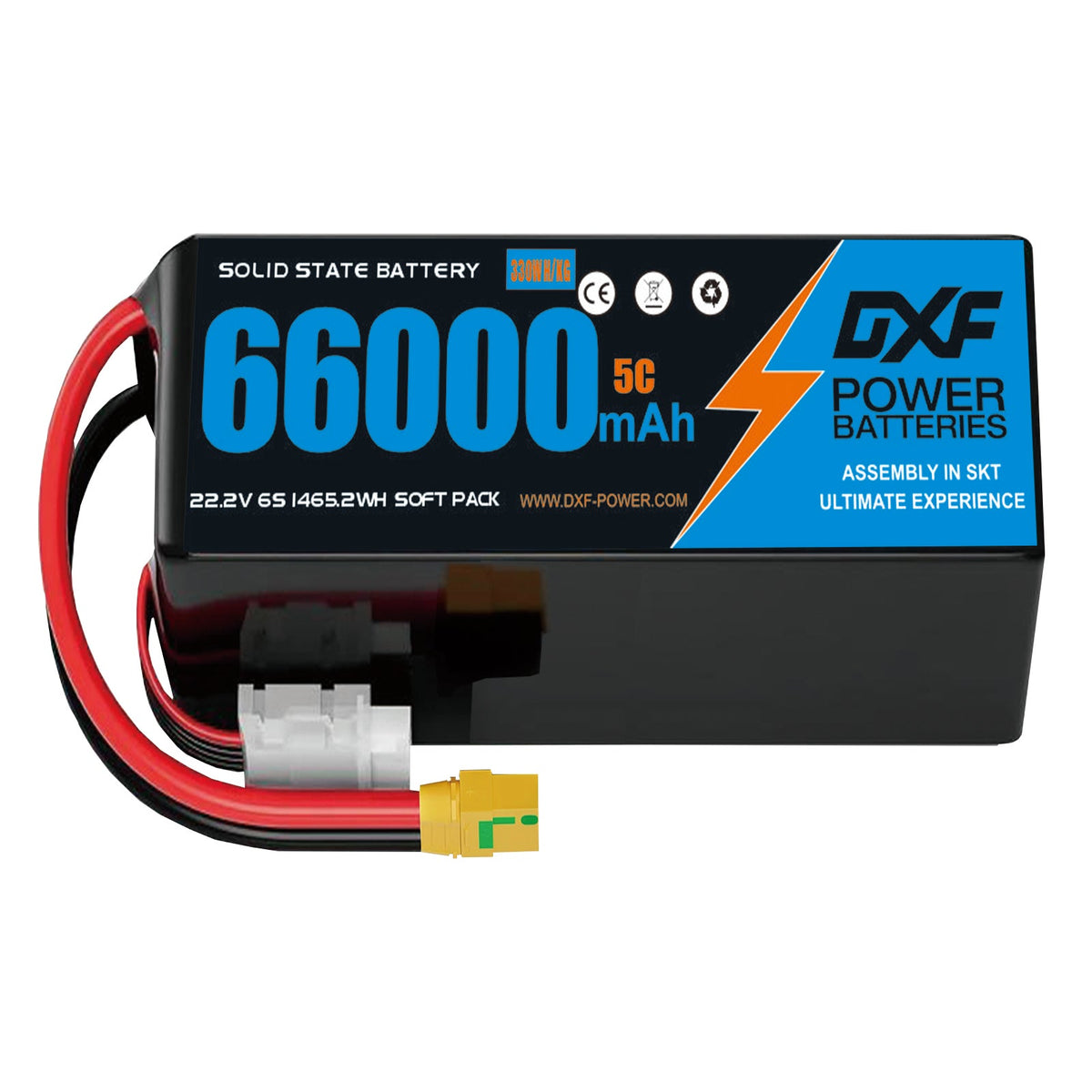 DXF 6S 22.2V 60000mAh 5C Soft Case LiPo Battery with 8AWG Wire for Toy Cars, Boats, UAVs & Drones (1-6 Pack)