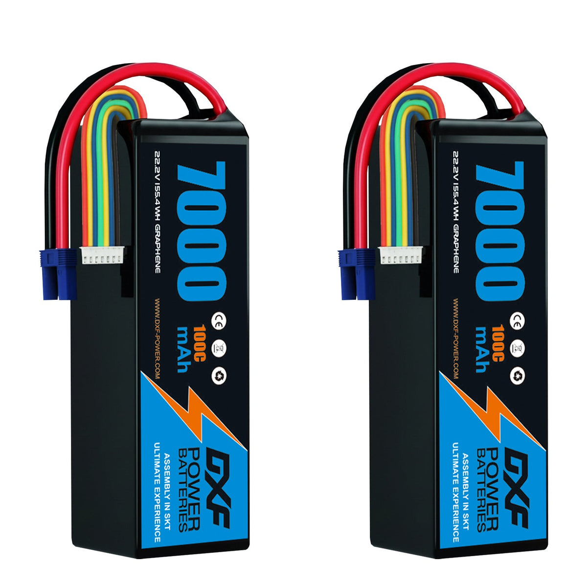 DXF 6S 22.2V 7000mAh 100C Softcase LiPo Battery with EC5 & 10AWG Wire for 1/8 RC Cars (1-6 Pack)