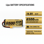 DXF Gold Series 4S 14.8V 6500mAh 100C Graphene Hardcase LiPo Battery with XT90 & 10AWG Wire (1-6 Pack)