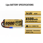 DXF Gold Series 4S 14.8V 6500mAh 100C Graphene Hardcase LiPo Battery with EC5 & 10AWG Wire (1-6 Pack)