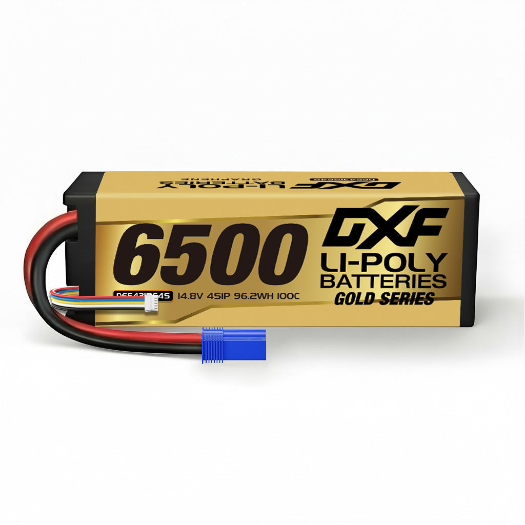 DXF Gold Series 4S 14.8V 6500mAh 100C Graphene Hardcase LiPo Battery with EC5 & 10AWG Wire (1-6 Pack)