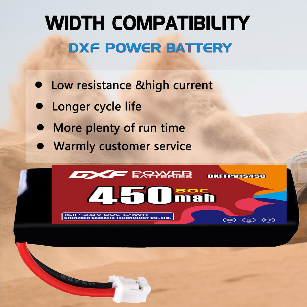 DXF LiPo Battery 1S HV 3.8V 450mAh 80C with PH2.0 / JST / XT30 / SM / XT60 / EC5 / XT90 for FPV Drone Whoop Micro Racing