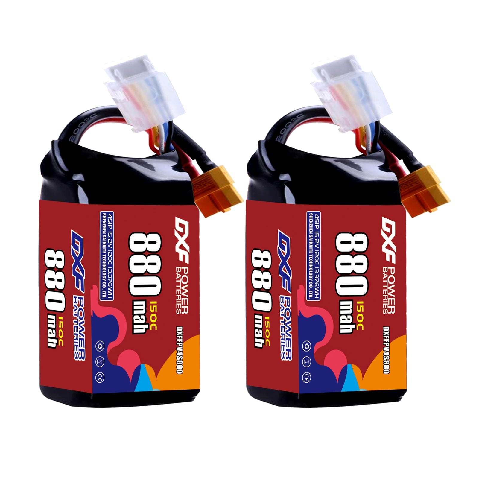 DXF 4S 15.2V 880mAh 150C LiPo Battery for FPV Micro Drones (PH2.0 / JST / XT30 / SM / XT60 / EC5 / XT90 Options)