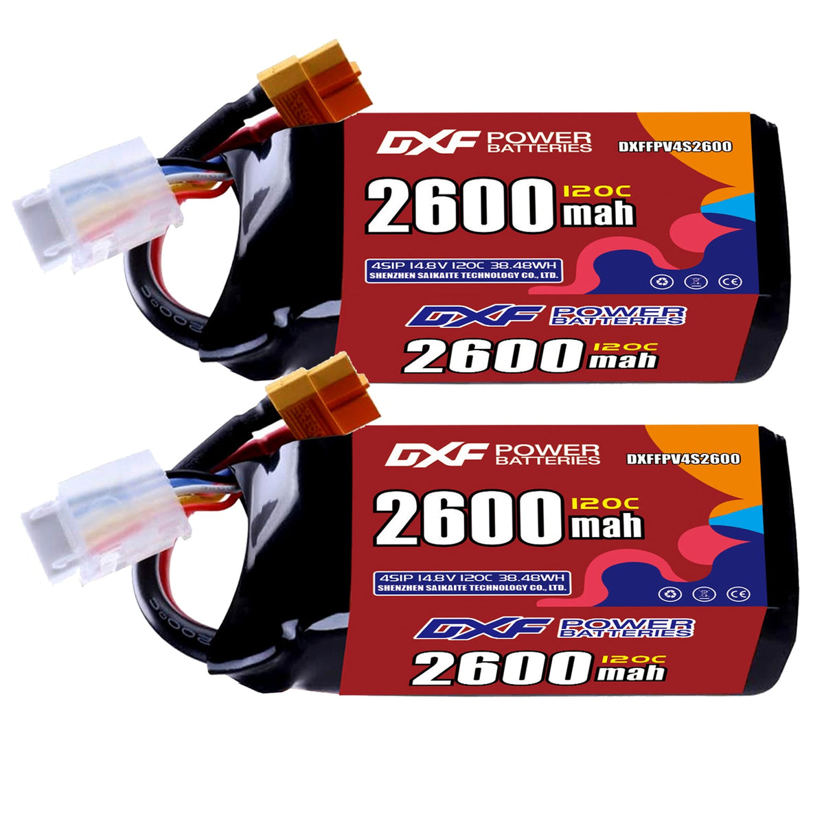 DXF 4S 14.8V 2600mAh 120C LiPo Battery for FPV Micro Drones (PH2.0 / JST / XT30 / SM / XT60 / EC5 / XT90 Options)
