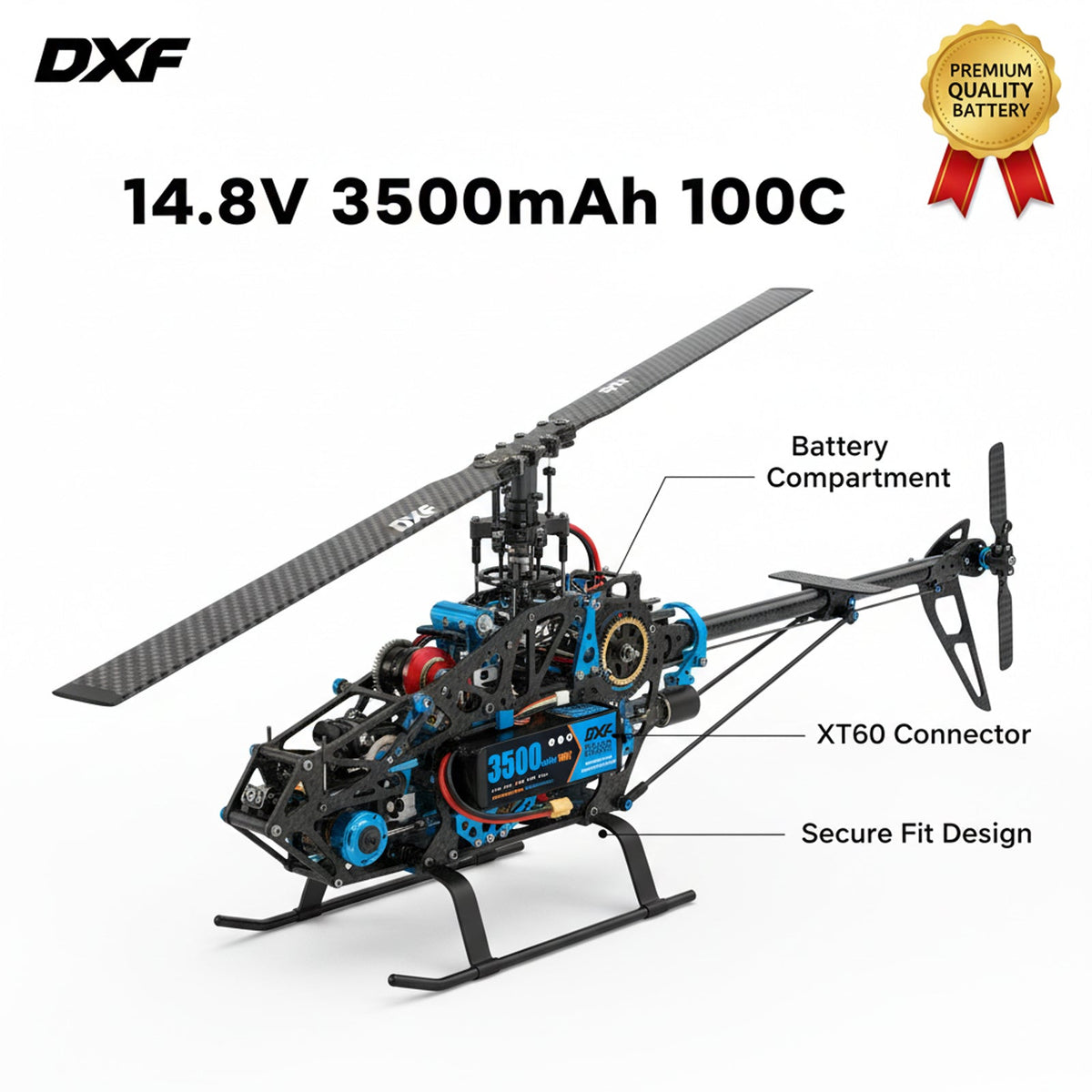 DXF 4S 14.8V 3500mAh 100C Graphene Softcase LiPo Battery with XT60 & 12AWG Wire for RC Cars, Boats & Aircraft Models (1-6 Pack)