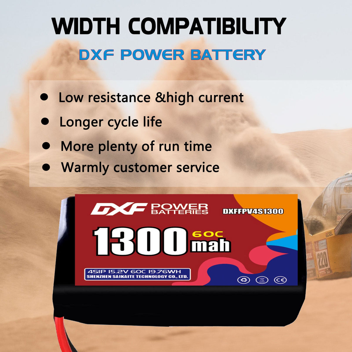 DXF LiPo Battery 4S HV 15.2V 1300mAh 60C with PH2.0 / JST / XT30 / SM / XT60 / EC5 / XT90 for FPV Drone Whoop Micro Racing