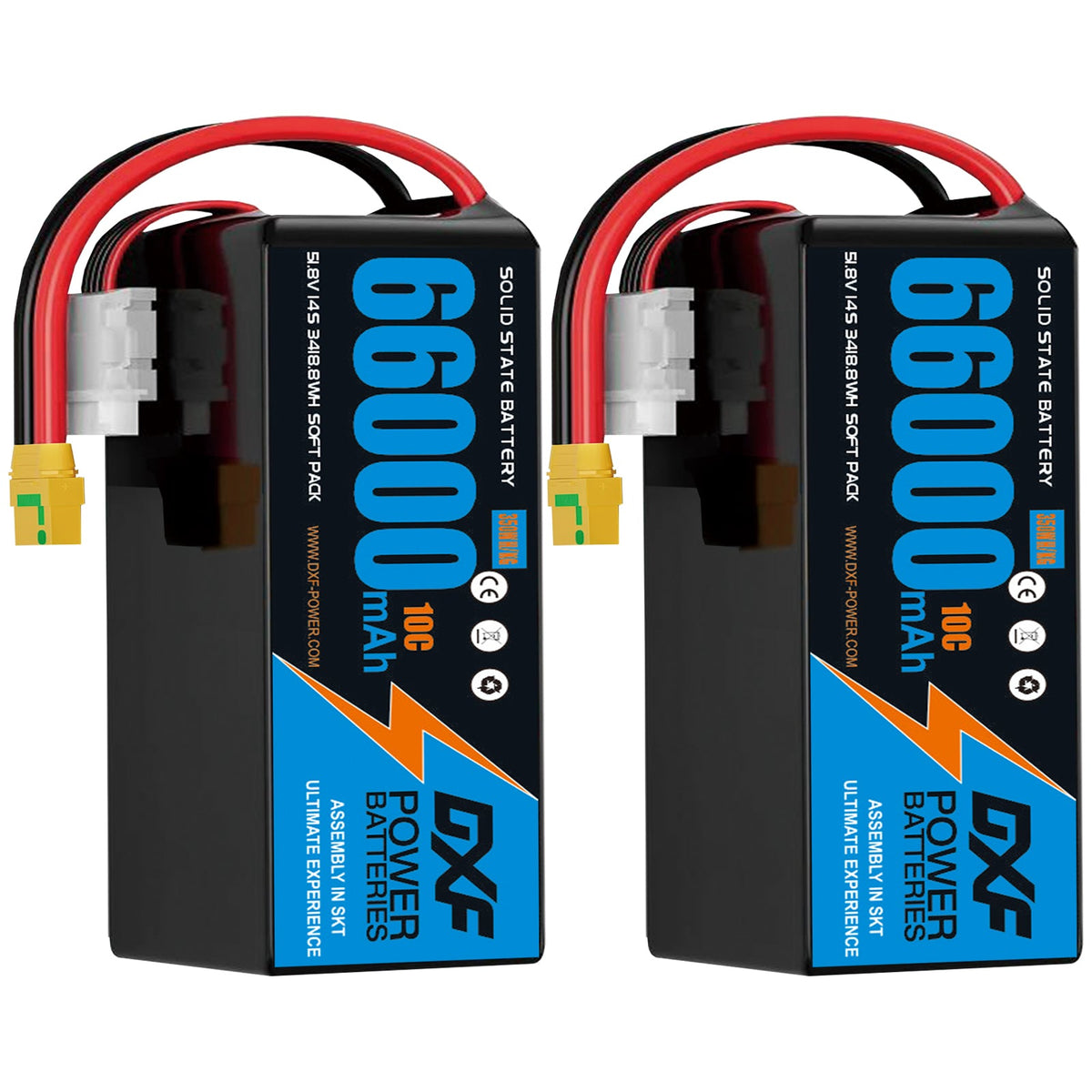 DXF SEMI-SOLID 14S 51.8V 66000mAh 10C Soft Case LiPo Battery with 8AWG Wire for Toy Cars, Boats, UAVs & Drones (1-6 Pack)