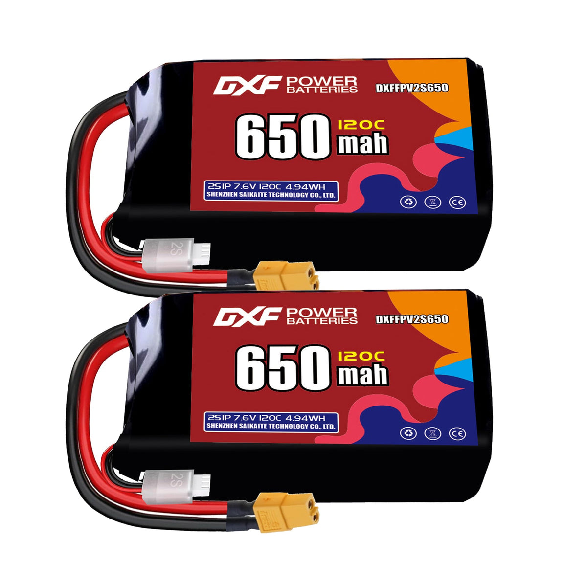 DXF 2S 7.6V 650mAh 120C LiPo Battery for FPV Micro Drones (PH2.0 / JST / XT30 / SM / XT60 / EC5 / XT90 Options)