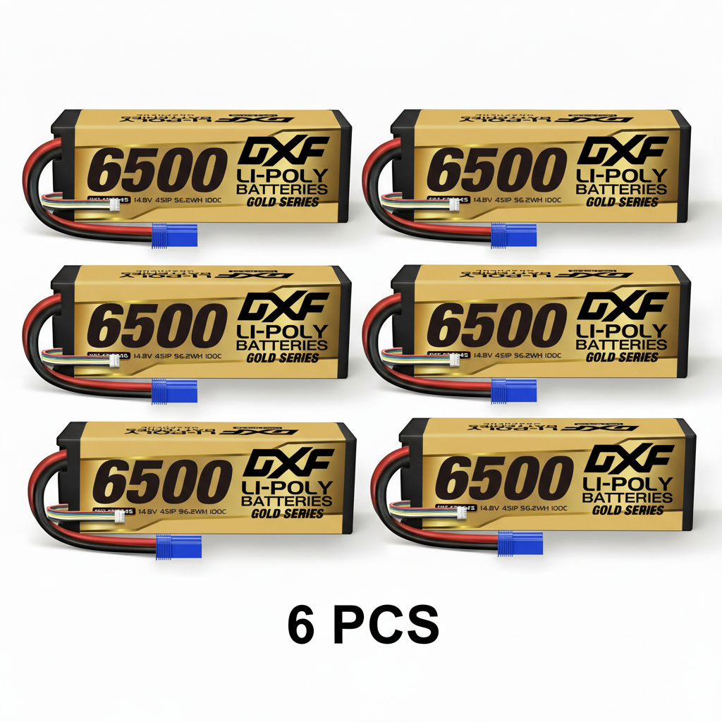 DXF Gold Series 4S 14.8V 6500mAh 100C Graphene Hardcase LiPo Battery with EC5 & 10AWG Wire (1-6 Pack)