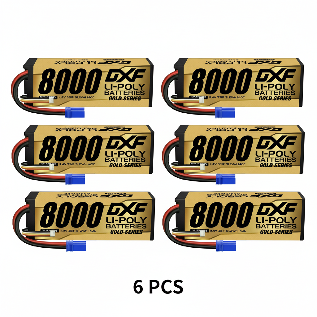 DXF 3S 11.4V 8000mAh 140C Graphene Hardcase LiPo Battery with EC5 Plug for 1/8 1/10 RC Cars, Trucks, Buggies (1-6 Pack Available)