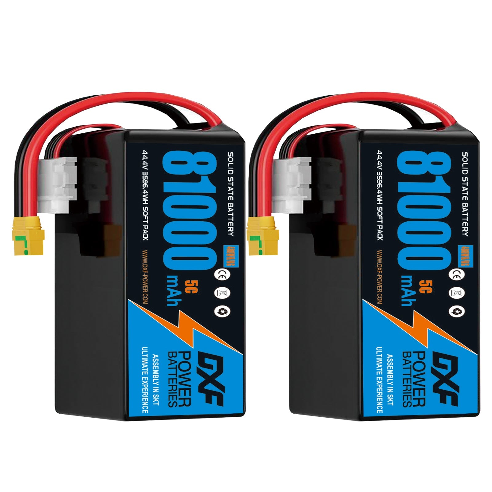 DXF 12S 44.4V 81000mAh 5C Soft Case LiPo Battery with 8AWG Wire for Toy Cars, Boats, UAVs & Drones (1-6 Pack)