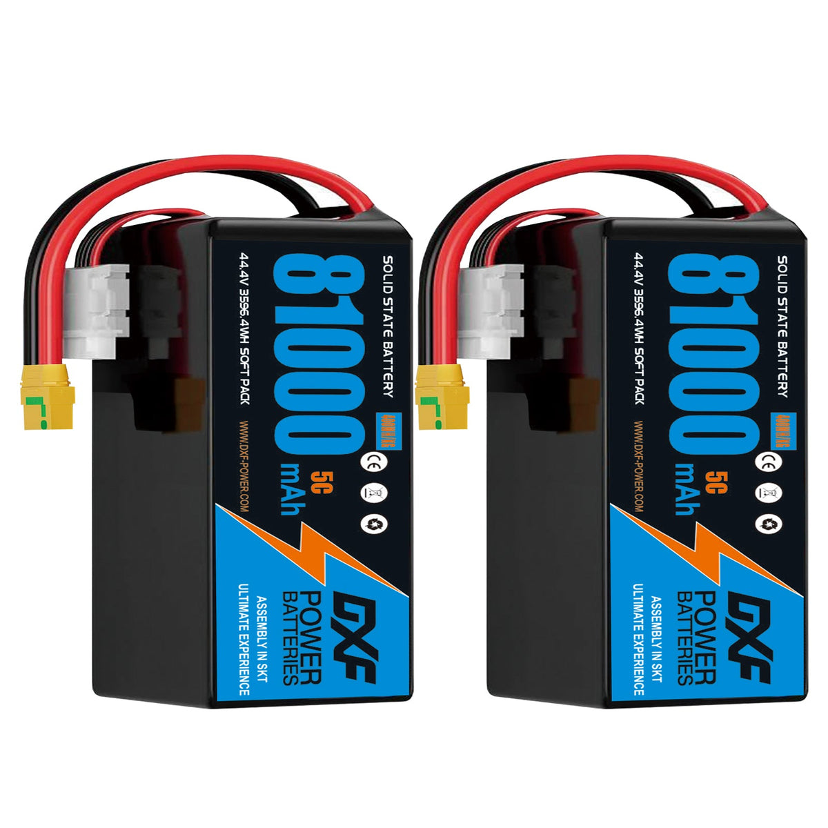 DXF 12S 44.4V 81000mAh 5C Soft Case LiPo Battery with 8AWG Wire for Toy Cars, Boats, UAVs & Drones (1-6 Pack)