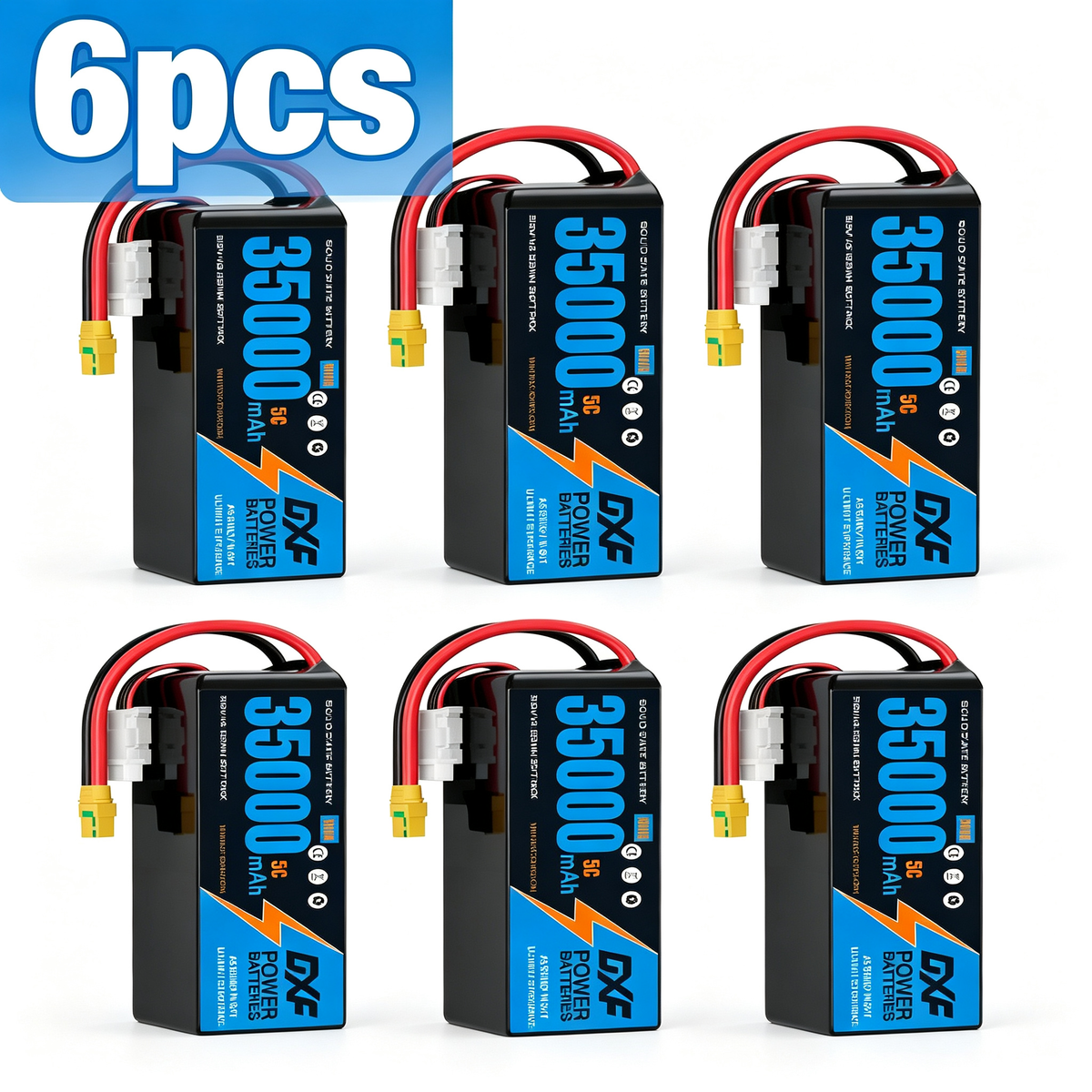 DXF SEMI-SOLID 14S 51.8V 35000mAh 5C Soft Case LiPo Battery with 8AWG Wire for UAVs & Drones (1-6 Pack)