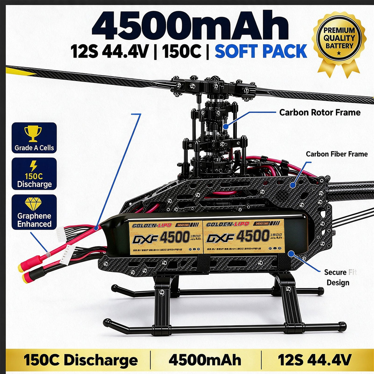 DXF Lipo Battery 12S 44.4V 4500mAh 150C GoldSeries Graphene Softcase with EC5 / T / TRX / XT60 / XT90 / XT150 / Q8s Plug for RC 1/8 1/10 Buggy Truck Car Off-Road Drone