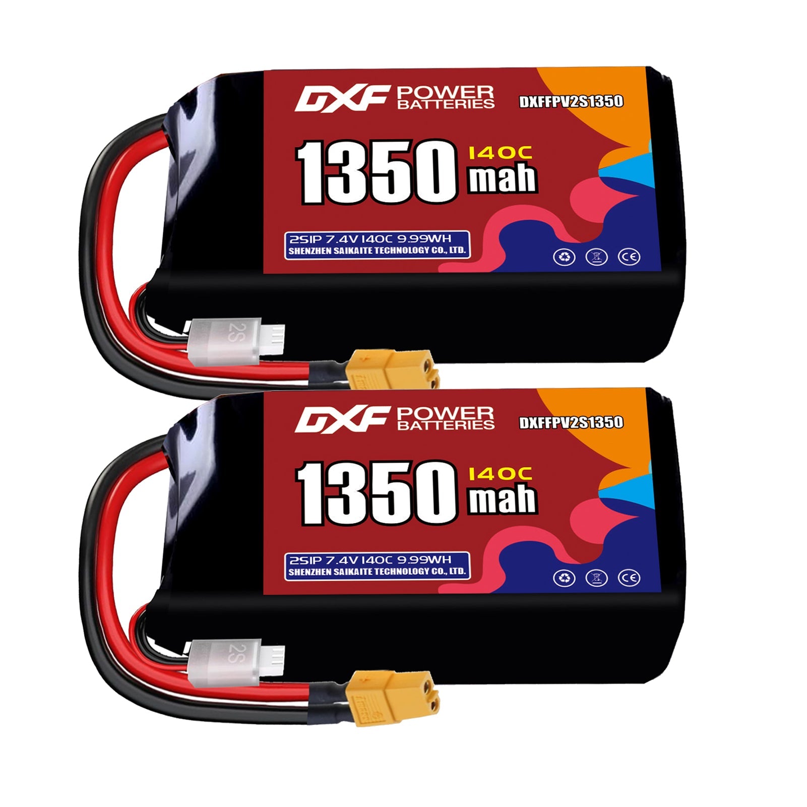 DXF 2S 7.4V 1350mAh 140C LiPo Battery for FPV Micro Drones (PH2.0 / JST / XT30 / SM / XT60 / EC5 / XT90 Options)